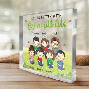 Life Is Better With Grandkids - Family Personalized Custom Square Shaped Acrylic Plaque - Gift For Grandkids