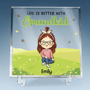 Life Is Better With Grandkids - Family Personalized Custom Square Shaped Acrylic Plaque - Gift For Grandkids