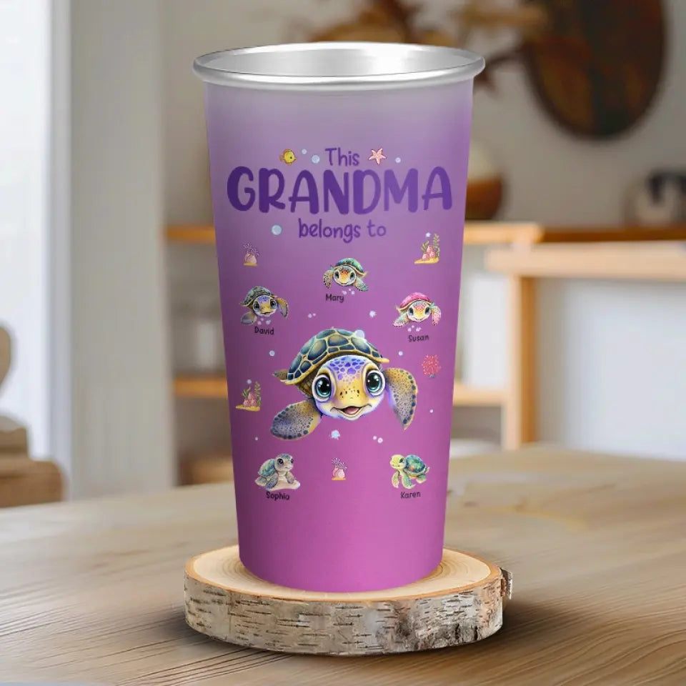 This Grandma Turtle Belongs To - Family Personalized Custom Aluminum Changing Color Cup - Gift For Grandma