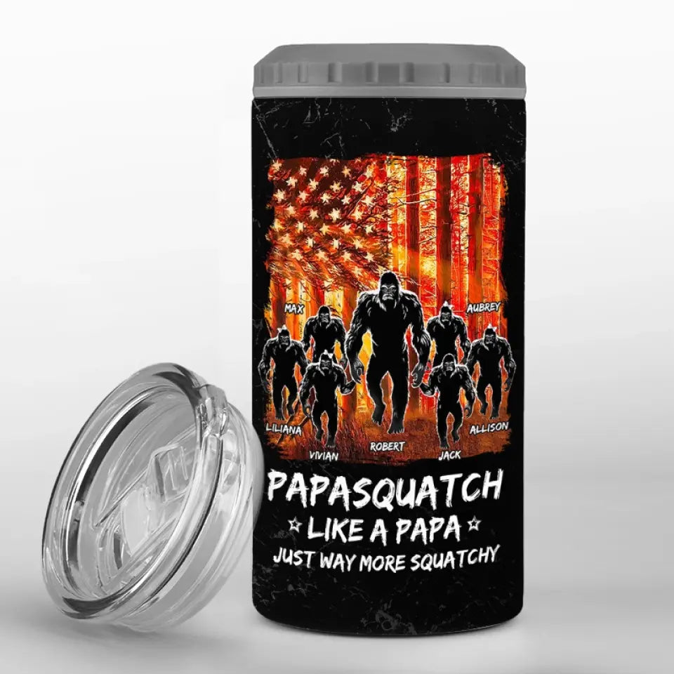 Papa Bigfoot, Protector Of The Wild - Family Personalized Custom 4 In 1 Can Cooler Tumbler - Gift For Dad, Grandpa