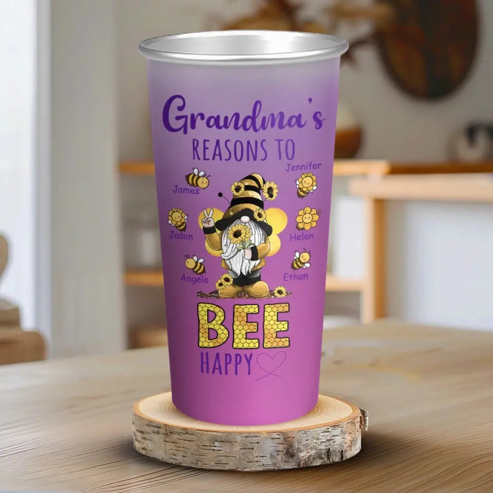 Grandma's Reasons To Bee Happy - Family Personalized Custom Aluminum Changing Color Cup - Gift For Grandma