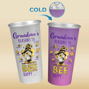 Grandma's Reasons To Bee Happy - Family Personalized Custom Aluminum Changing Color Cup - Gift For Grandma