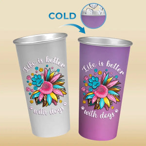 Dogs Leave Pawprints On Our Hearts - Dog Personalized Custom Aluminum Changing Color Cup - Gift For Pet Owners, Pet Lovers