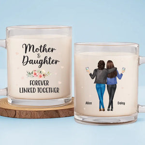 Happiness Is Mother And Daughter Time - Family Personalized Custom Glass Mug - Gift For Mom, Grandma