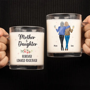 Happiness Is Mother And Daughter Time - Family Personalized Custom Glass Mug - Gift For Mom, Grandma