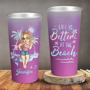 The Beach Is Calling And I Must Go - Bestie Personalized Custom Aluminum Changing Color Cup - Gift For Yourself, Best Friends, BFF, Sisters