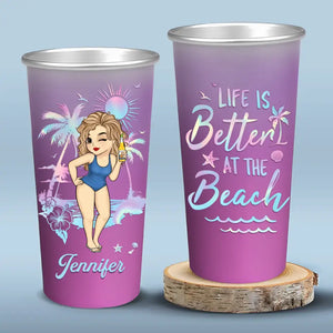 The Beach Is Calling And I Must Go - Bestie Personalized Custom Aluminum Changing Color Cup - Gift For Yourself, Best Friends, BFF, Sisters