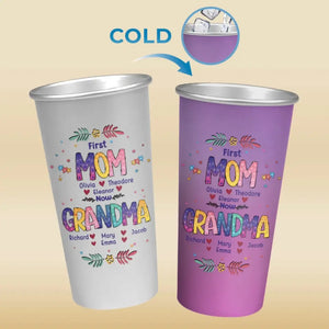 First Momma, Now Mawmaw - Family Personalized Custom Aluminum Changing Color Cup - Gift For Mom, Grandma