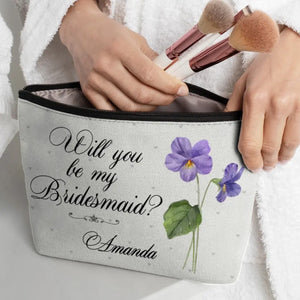 Side By Side Through The Bride’s Side - Bestie Personalized Custom Cosmetic Bag - Wedding Gift, Bridesmaid Gift For Best Friends, BFF, Sisters