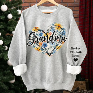 Grandma, We Love You With All Our Hearts - Family Personalized Custom Unisex Sweatshirt With Design On Sleeve - Gift For Mom, Grandma