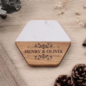 Together Is A Wonderful Place To Be - Couple Personalized Custom Marble Wood Coaster - Gift For Husband Wife, Anniversary