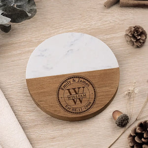 Love Was Made For Me And You - Couple Personalized Custom Marble Wood Coaster - Gift For Husband Wife, Anniversary