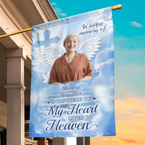 Custom Photo A Big Piece Of My Heart Lives In Heaven - Memorial Personalized Custom Flag - Sympathy Gift For Family Members