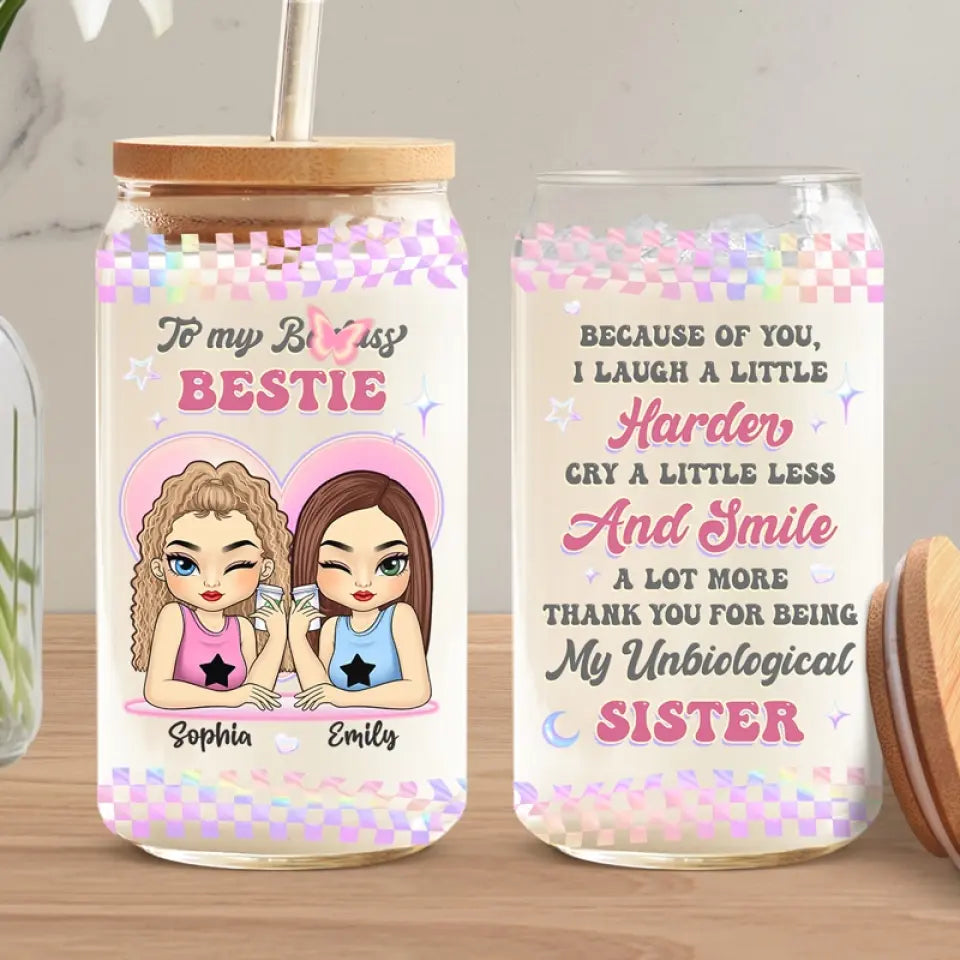 I Love My Crazy Y2K Girl - Bestie Personalized Custom Glass Cup, Iced Coffee Cup - Gift For Best Friends, BFF, Sisters