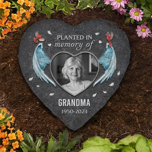 Custom Photo Planted In Memory - Memorial Personalized Custom Heart Shaped Memorial Stone - Sympathy Gift For Family Members