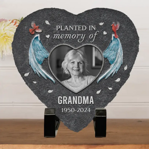 Custom Photo Planted In Memory - Memorial Personalized Custom Heart Shaped Memorial Stone - Sympathy Gift For Family Members