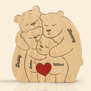 My Family - Family Personalized Custom Bear Shaped Wooden Art Puzzle - Wooden Pet Carvings, Wood Sculpture Table Ornaments, Carved Wood Decor - Gift For Family Members