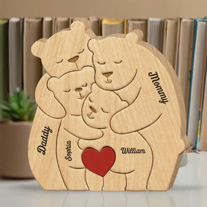 My Family - Family Personalized Custom Bear Shaped Wooden Art Puzzle - Wooden Pet Carvings, Wood Sculpture Table Ornaments, Carved Wood Decor - Gift For Family Members