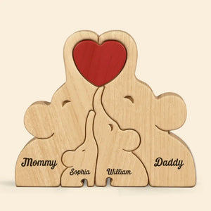 Lovely Family - Family Personalized Custom Elephant Shaped Wooden Art Puzzle - Wooden Pet Carvings, Wood Sculpture Table Ornaments, Carved Wood Decor - Gift For Family Members