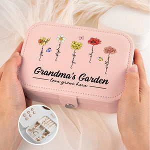 Love Grows Here - Family Personalized Custom Jewelry Case - Gift For Mom, Grandma