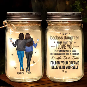 Follow Your Dreams, Believe In Yourself - Family Personalized Custom Mason Jar Light - Gift For Mom, Daughter