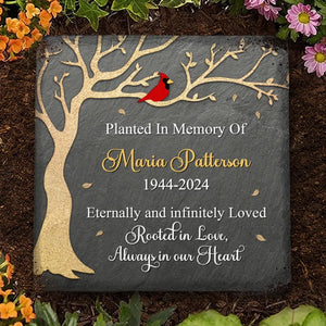 Rooted In Loved, Always In Heart - Memorial Personalized Custom Square Shaped Memorial Stone - Sympathy Gift For Family Members