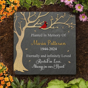 Rooted In Loved, Always In Heart - Memorial Personalized Custom Square Shaped Memorial Stone - Sympathy Gift For Family Members