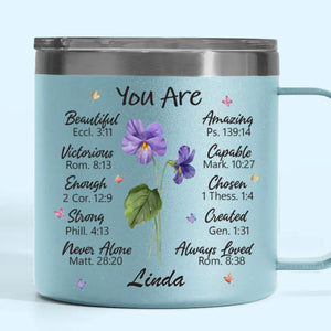 A Friend Is One Soul Abiding In Two Bodies - Bestie Personalized Custom 14oz Stainless Steel Tumbler With Handle - Gift For Best Friends, BFF, Sisters