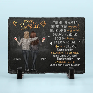 When Times Get Hard Thank You For Make Me Laugh - Bestie Personalized Custom Rectangle Shaped Stone With Stand - Gift For Best Friends, BFF, Sisters