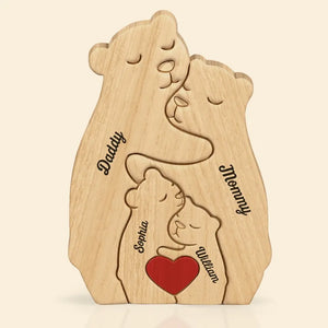 I Love My Family - Family Personalized Custom Bear Shaped Wooden Art Puzzle - Wooden Pet Carvings, Wood Sculpture Table Ornaments, Carved Wood Decor - Gift For Family Members