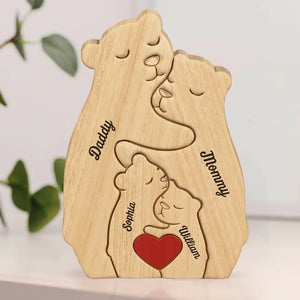 I Love My Family - Family Personalized Custom Bear Shaped Wooden Art Puzzle - Wooden Pet Carvings, Wood Sculpture Table Ornaments, Carved Wood Decor - Gift For Family Members