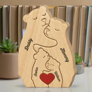 I Love My Family - Family Personalized Custom Bear Shaped Wooden Art Puzzle - Wooden Pet Carvings, Wood Sculpture Table Ornaments, Carved Wood Decor - Gift For Family Members