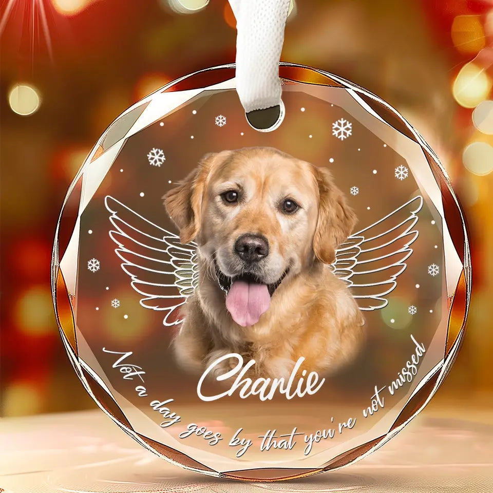 Custom Photo You Are Never Gone From My Heart - Memorial Personalized Custom Circle Glass Ornament - Sympathy Gift For Pet Owners, Pet Lovers