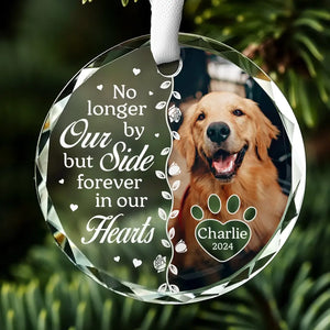 Custom Photo Forever In Our Hearts - Memorial Personalized Custom Circle Glass Ornament - Christmas Gift, Sympathy Gift For Pet Owners, Pet Lovers