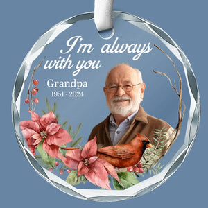 Custom Photo Greatly Loved, Deeply Missed - Memorial Personalized Custom Circle Glass Ornament - Sympathy Gift For Family Members