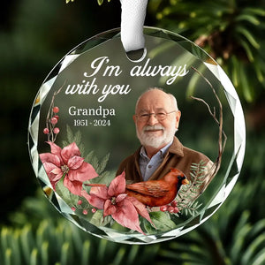 Custom Photo Greatly Loved, Deeply Missed - Memorial Personalized Custom Circle Glass Ornament - Sympathy Gift For Family Members