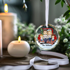 Christmas Is All About Love And Family - Family Personalized Custom Circle Glass Ornament - Christmas Gift For Family Members