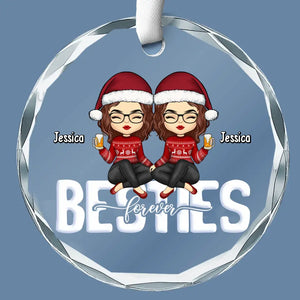 Besties Forever - Bestie Personalized Custom Circle Glass Ornament - Christmas Gift For Best Friends, BFF, Sisters