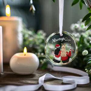 Always Friends - Bestie Personalized Custom Circle Glass Ornament - Christmas Gift For Best Friends, BFF, Sisters