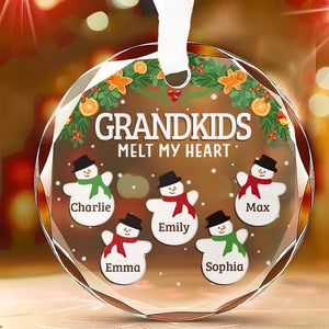 Grandkids Melt My Hearts - Family Personalized Custom Circle Glass Ornament - Christmas Gift For Grandma