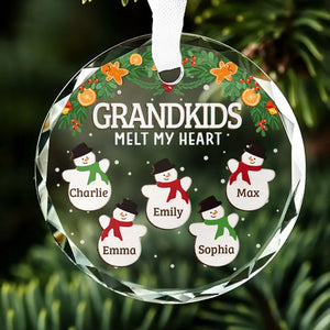 Grandkids Melt My Hearts - Family Personalized Custom Circle Glass Ornament - Christmas Gift For Grandma