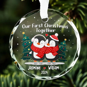 Our First Christmas Together - Couple Personalized Custom Circle Glass Ornament - Gift For Husband Wife, Anniversary, First Christmas