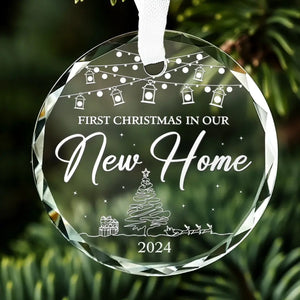 First Christmas In Our New Home - Couple Personalized Custom Circle Glass Ornament - Gift For Husband Wife, Anniversary, First Christmas