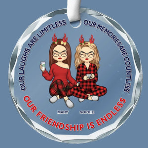 Our Memories Are Countless, Our Friendship Is Endless - Bestie Personalized Custom Circle Glass Ornament - Christmas Gift For Best Friends, BFF, Sisters