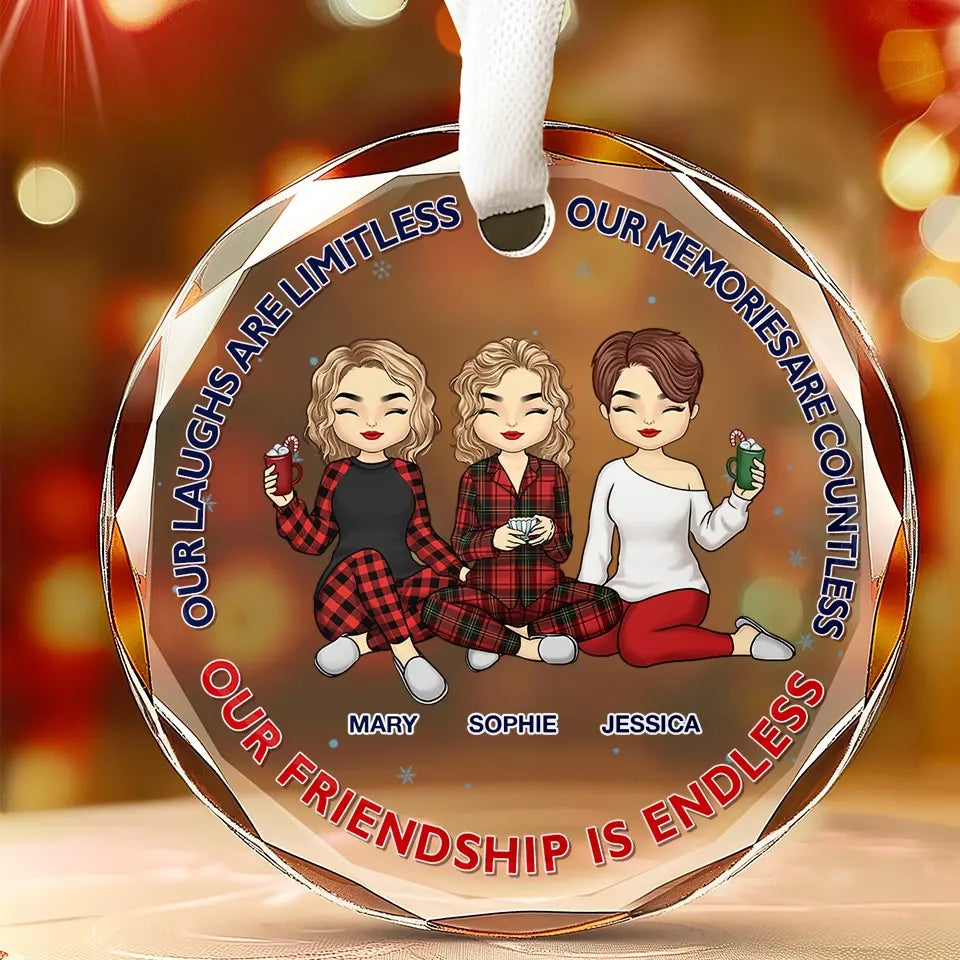 Our Memories Are Countless, Our Friendship Is Endless - Bestie Personalized Custom Circle Glass Ornament - Christmas Gift For Best Friends, BFF, Sisters