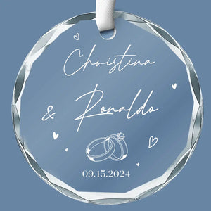 Ever Thine, Ever Mine, Ever Ours - Couple Personalized Custom Circle Glass Ornament - Gift For Husband Wife, Anniversary