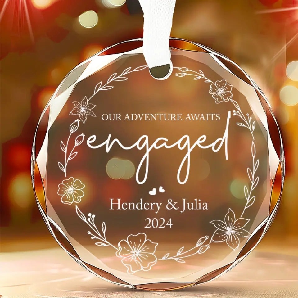 Our Adventure Awaits - Couple Personalized Custom Circle Glass Ornament - Gift For Husband Wife, Anniversary