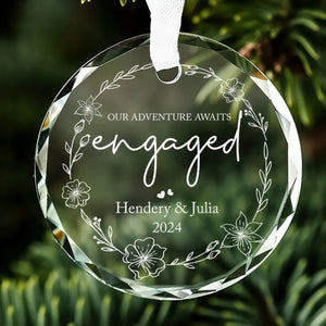 Our Adventure Awaits - Couple Personalized Custom Circle Glass Ornament - Gift For Husband Wife, Anniversary