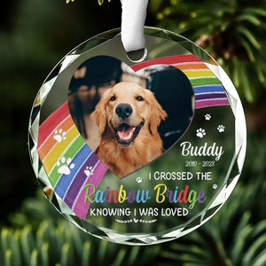 Custom Photo A Piece Of My Heart Is At The Rainbow Bridge - Memorial Personalized Custom Circle Glass Ornament - Sympathy Gift For Pet Owners, Pet Lovers