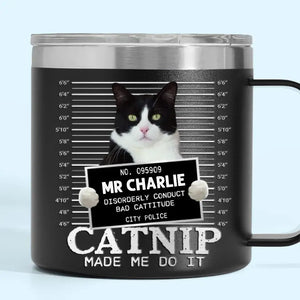 Custom Photo Catnip Made Me Do It - Dog & Cat Personalized Custom 14oz Stainless Steel Tumbler With Handle - Gift For Pet Owners, Pet Lovers